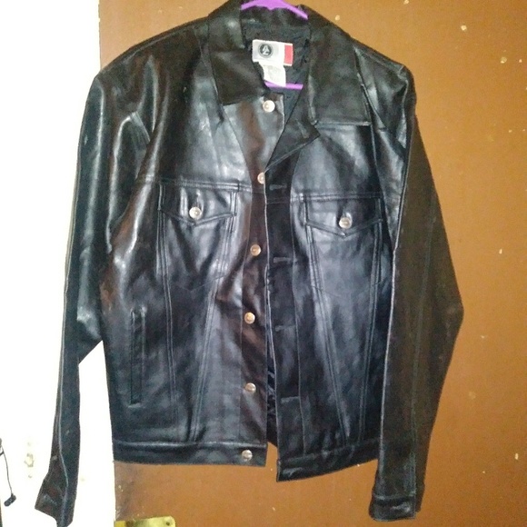 black leather jean jacket